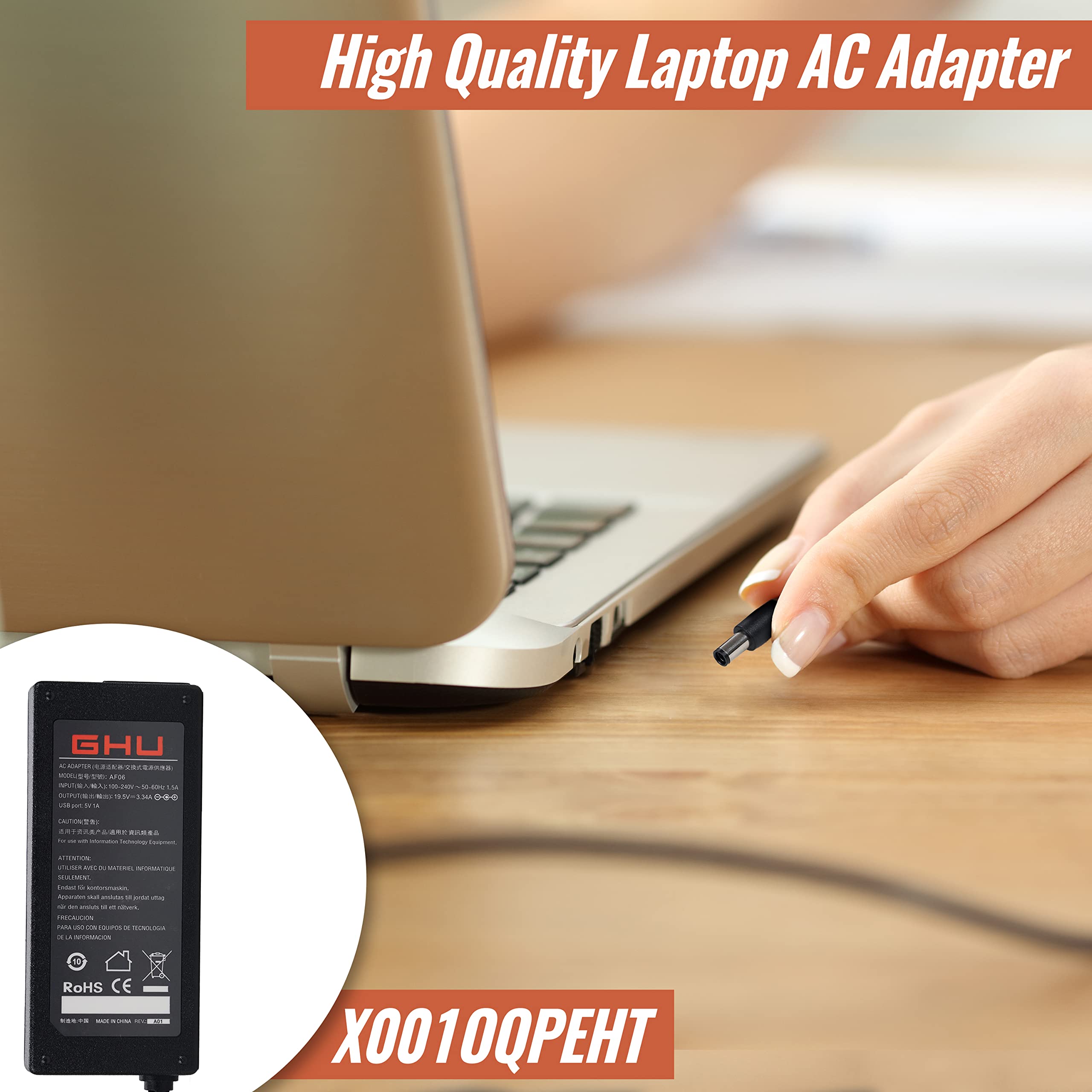 GHU 65W AC Adapter 7.4mm: Charger for HP Pavilion G4-G7, Probook 430-655, EliteBook 745-850 & Compaq - Compatible with PPP009H, 463958-001 & More - Image 4