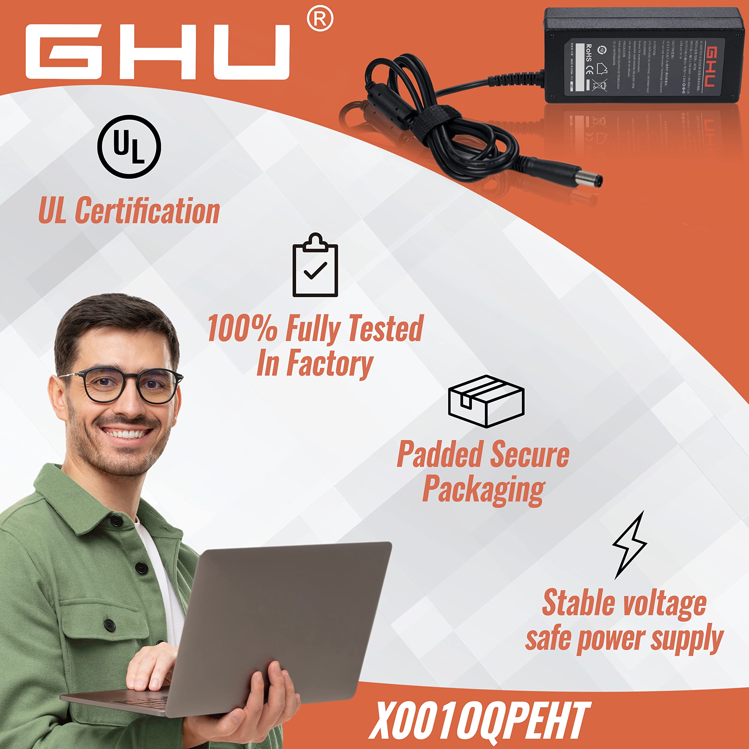 GHU 65W AC Adapter 7.4mm: Charger for HP Pavilion G4-G7, Probook 430-655, EliteBook 745-850 & Compaq - Compatible with PPP009H, 463958-001 & More - Image 6