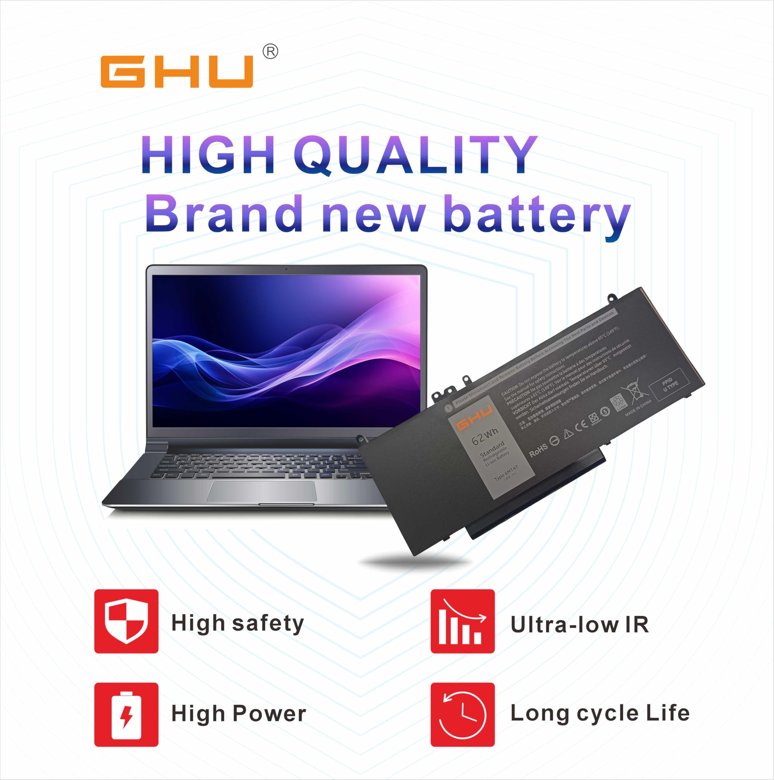 GHU 6MT4T 62Wh 7.6V Battery for Dell Latitude 14 5470 E5470 15 5570 E5570 Precision 15 3510 M3510 Part Number 7V69Y TXF9M 79VRK - Image 8