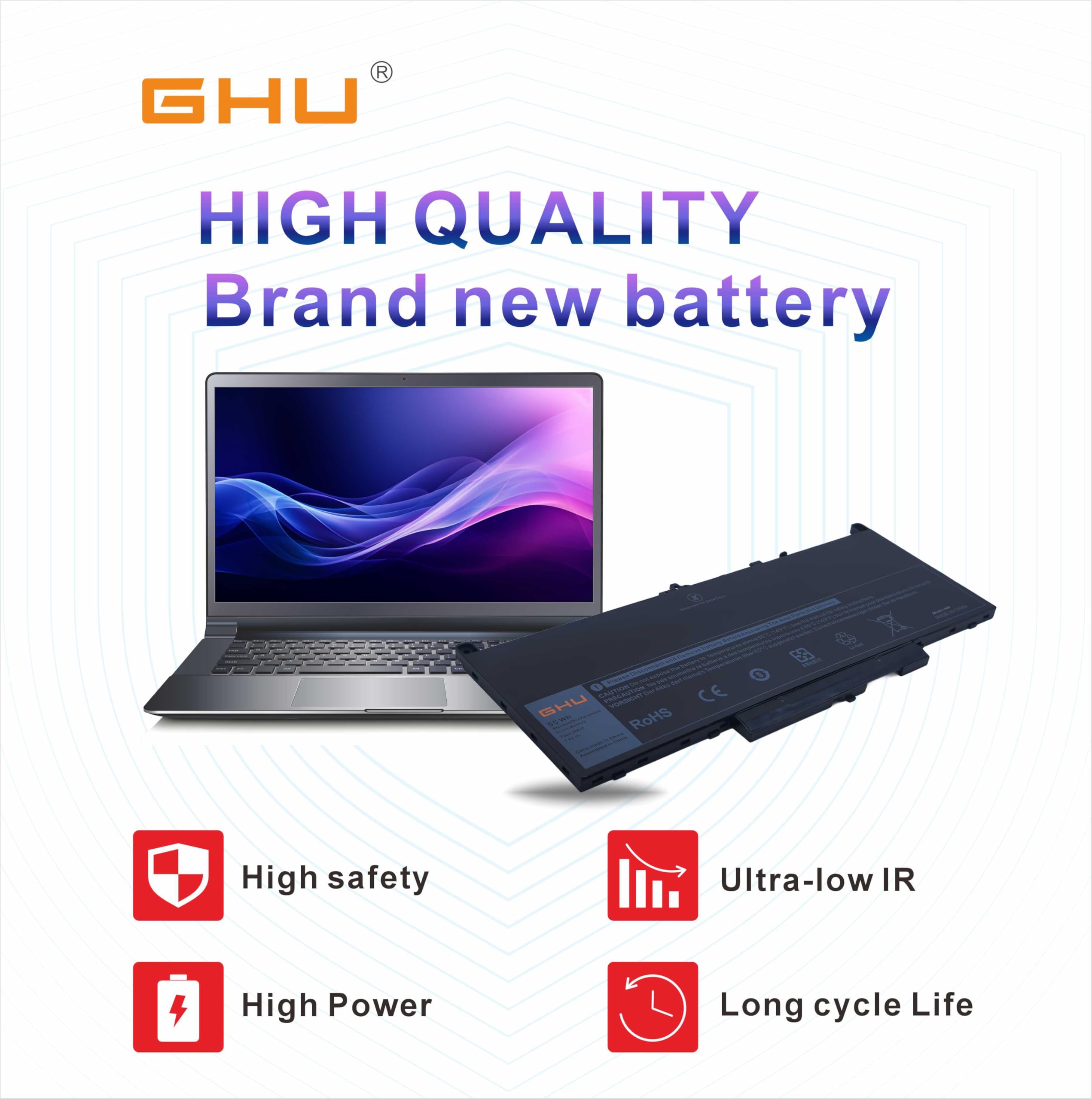 GHU J60J5 55Wh 7.6V Lithium-ion Replacement Battery for Dell Latitude E7270 & E7470 Series Laptops - Premium Power Solution with Enhanced Capacity and Safety - Image 7
