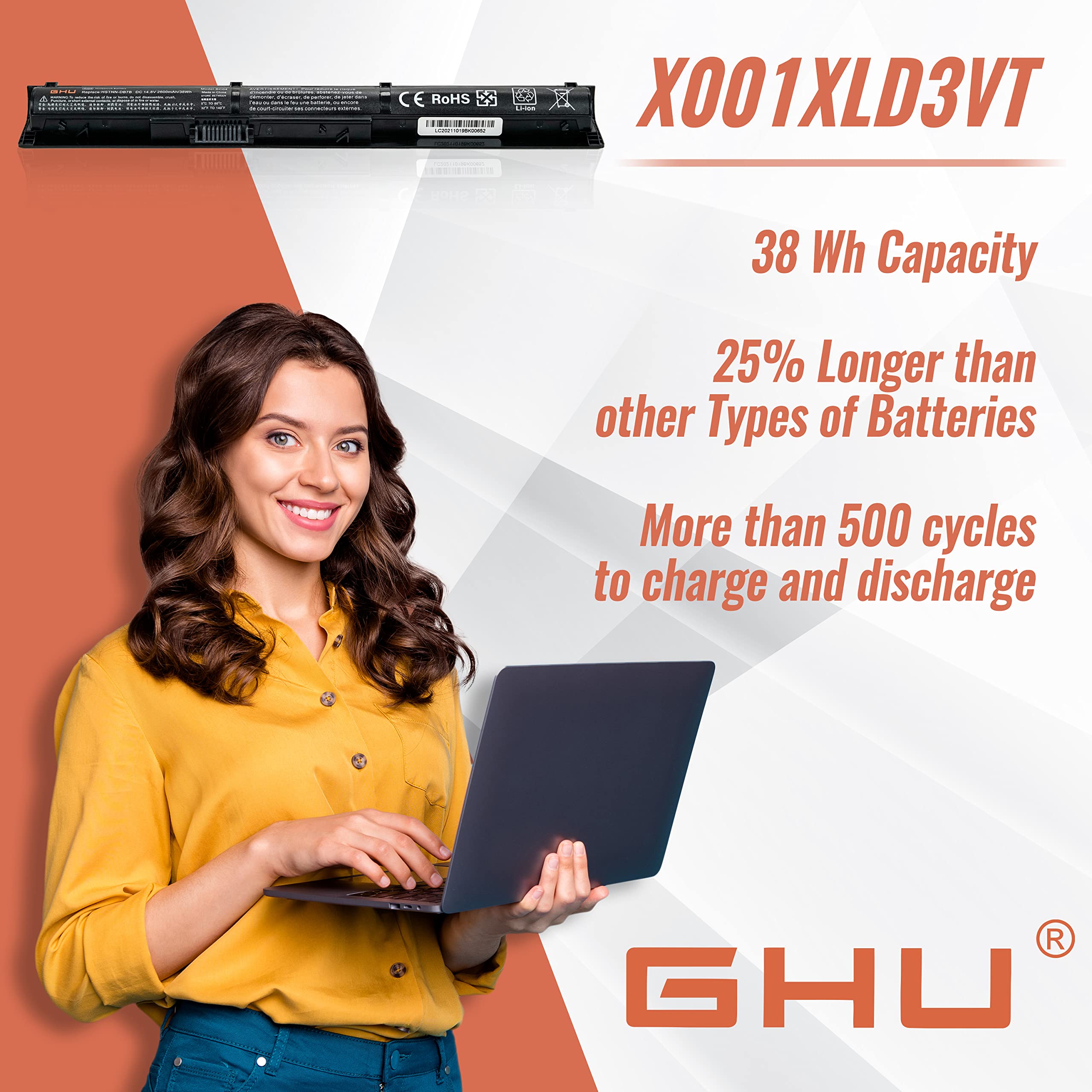 GHU New 38 Wh 2600 mAh Battery for HP Probook 450 G3 Battery RI04 ri04xl RI06XL 805294-001 Compatible with HP ProBook 455 G3 470 G3, Rechargeable for Over 500 Cycles, Passed CE FCC ROHS UL Testing - Image 5