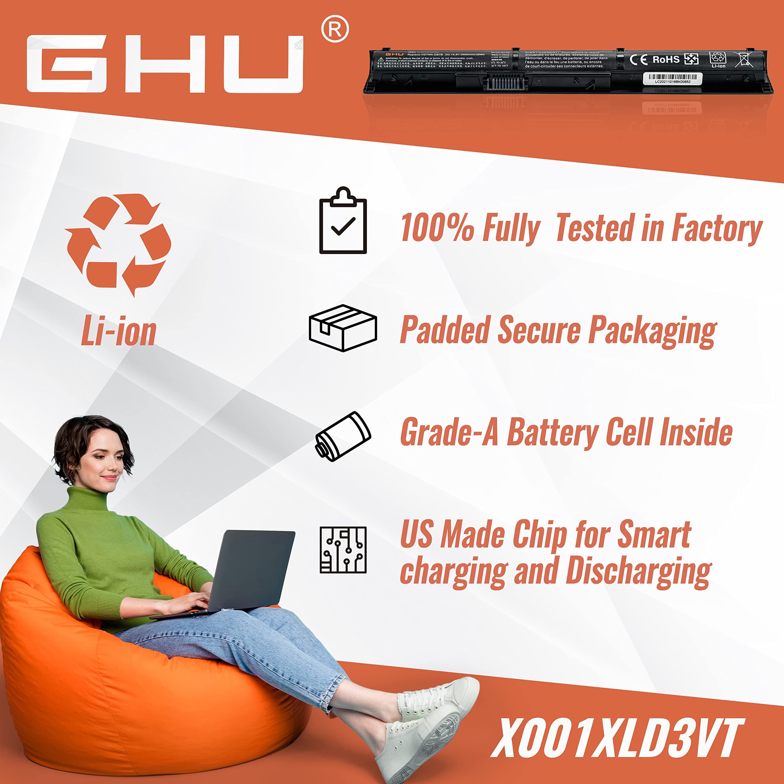 GHU New 38 Wh 2600 mAh Battery for HP Probook 450 G3 Battery RI04 ri04xl RI06XL 805294-001 Compatible with HP ProBook 455 G3 470 G3, Rechargeable for Over 500 Cycles, Passed CE FCC ROHS UL Testing - Image 6