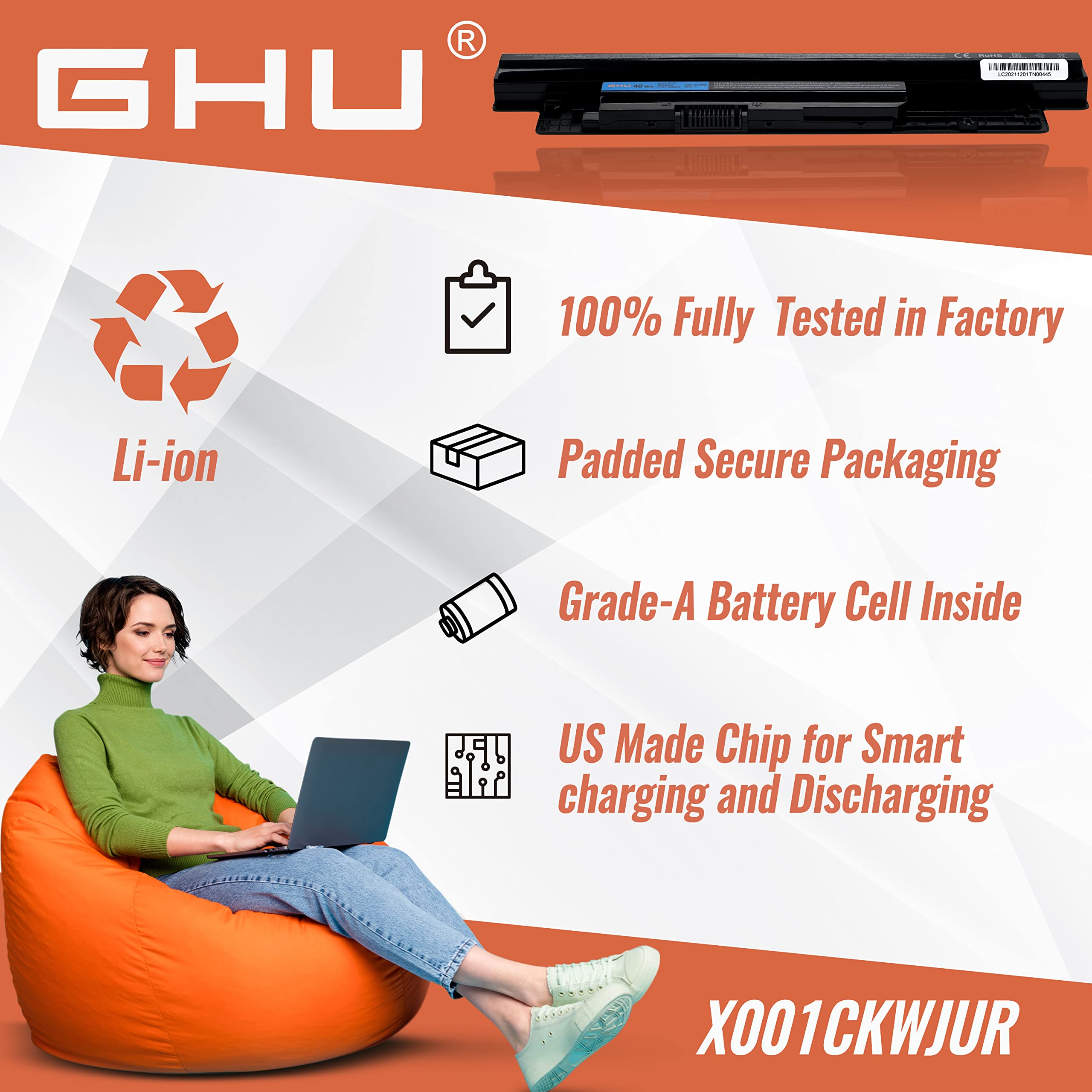 GHU New Battery 40 WH XCMRD MR90Y 14.8V Compatible with Dell Inspiron 14 3421 3437 5421 5437 15 3542 3521 N3531 3541 3543 3421 5421 3521 3721 5521 5537 3537 17 3721 5748 5721 5737 P28F 3440 3540 3570 - Image 7