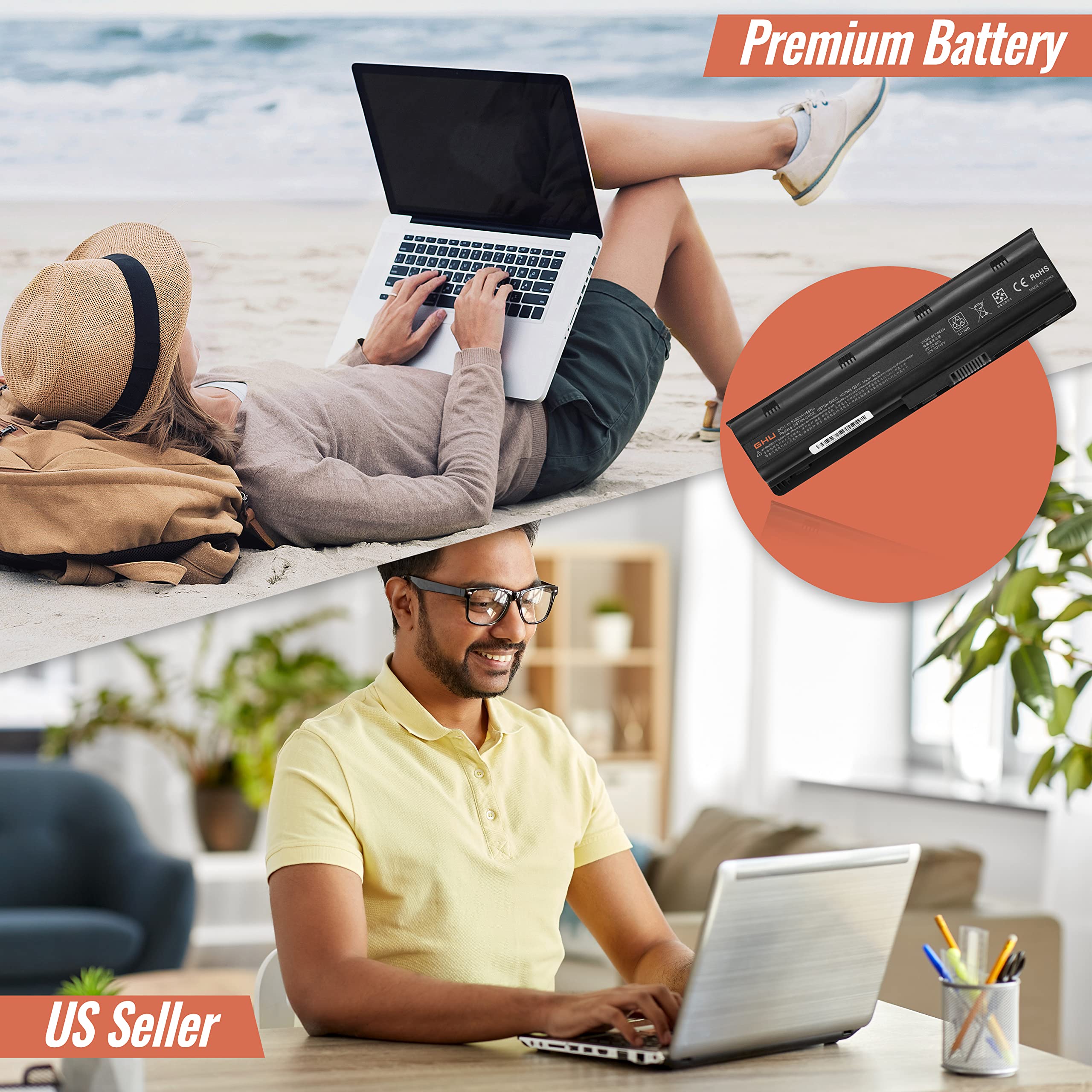 GHU New Battery 58 WH Replacement for MU06 MU09 593553-001 593554-001 586028-341 588178-141 WD548AA WD549AA Compatible with HP Compaq CQ32 CQ42 CQ43 CQ56 CQ56Z CQ57 CQ62 CQ62Z CQ72 CQ630 Notebook PC - Image 4