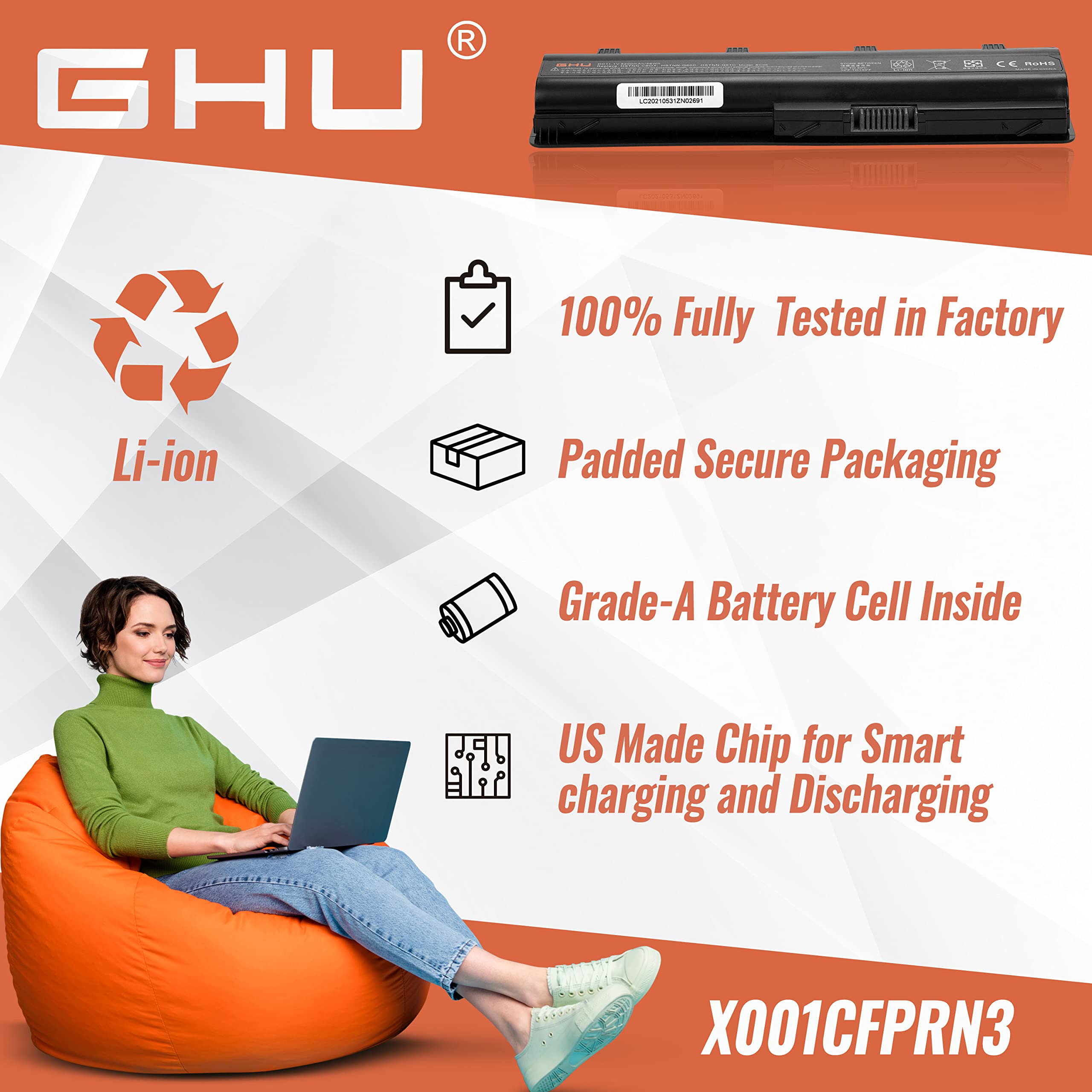 GHU New Battery 58 WH Replacement for MU06 MU09 593553-001 593554-001 586028-341 588178-141 WD548AA WD549AA Compatible with HP Compaq CQ32 CQ42 CQ43 CQ56 CQ56Z CQ57 CQ62 CQ62Z CQ72 CQ630 Notebook PC - Image 6