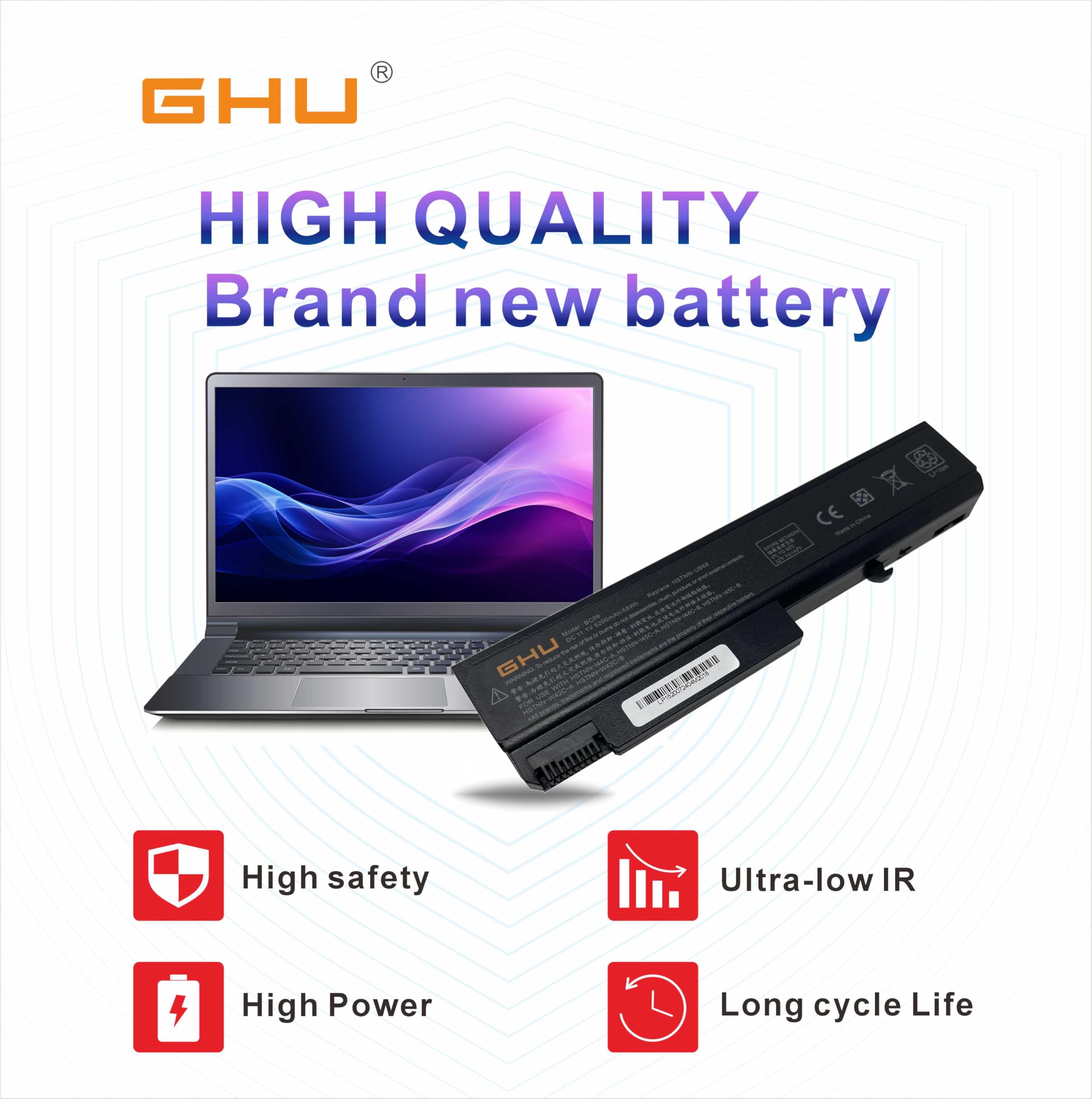 GHU New Battery 58 WH Replacement for 482962-001 486296-001 HSTNN-UB69 HSTNN-IB69 HSTNN-UB68 HSTNN-CB69 TD06 Compatible for Elitebook 6930P 6730B 6530B 6450B 6540B 6550B 6555B 6440B TD09 - Image 8