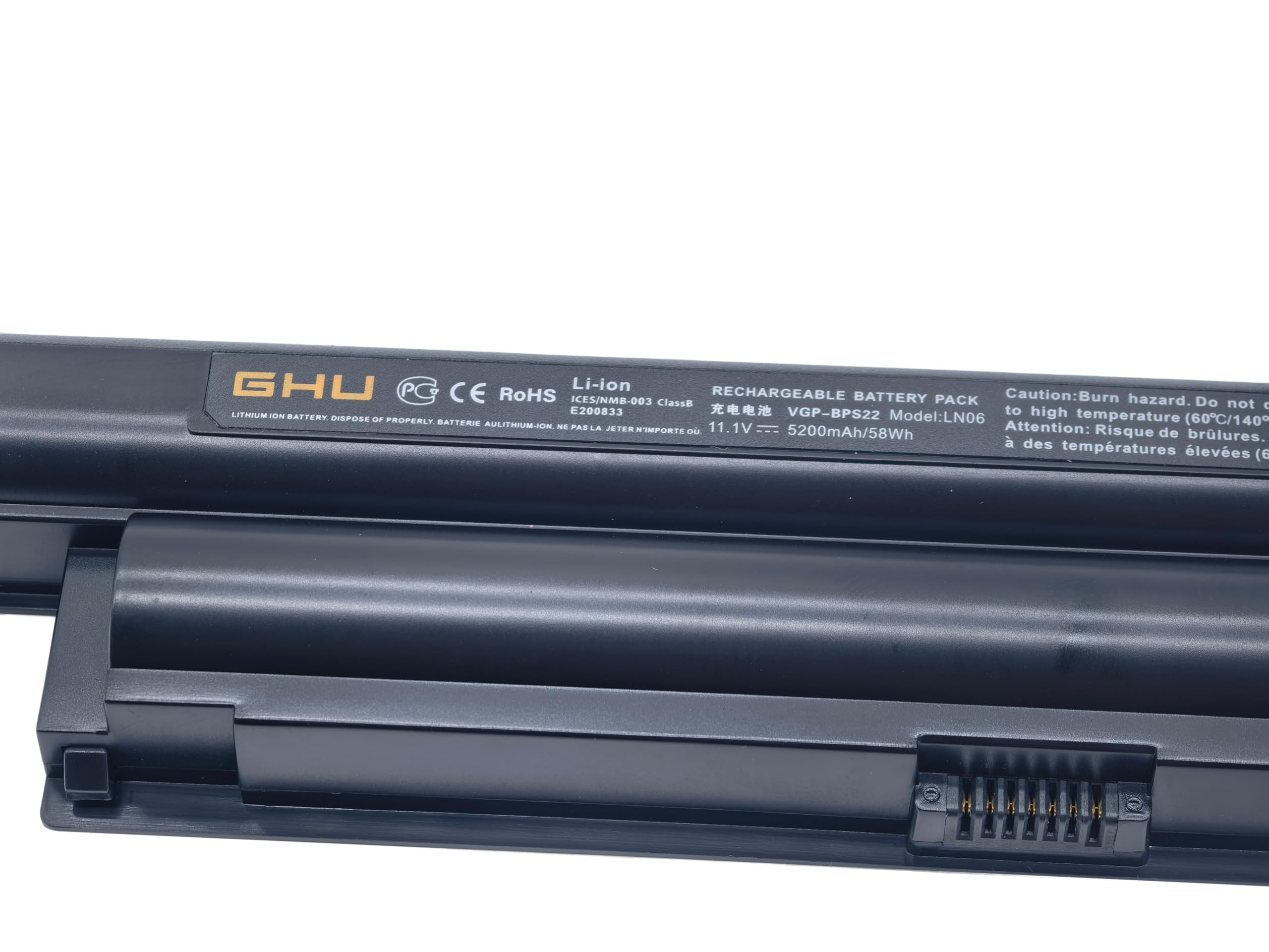 GHU New Battery 58 WH Replacement for VGP-BPS22 BPS22 VGP-BPS22A VGP-BPL22 VGP-BPS22/A Compatible for Selected Sony VAIO Notebook Battery 6-Cell 5200mAh 58Wh - Image 3