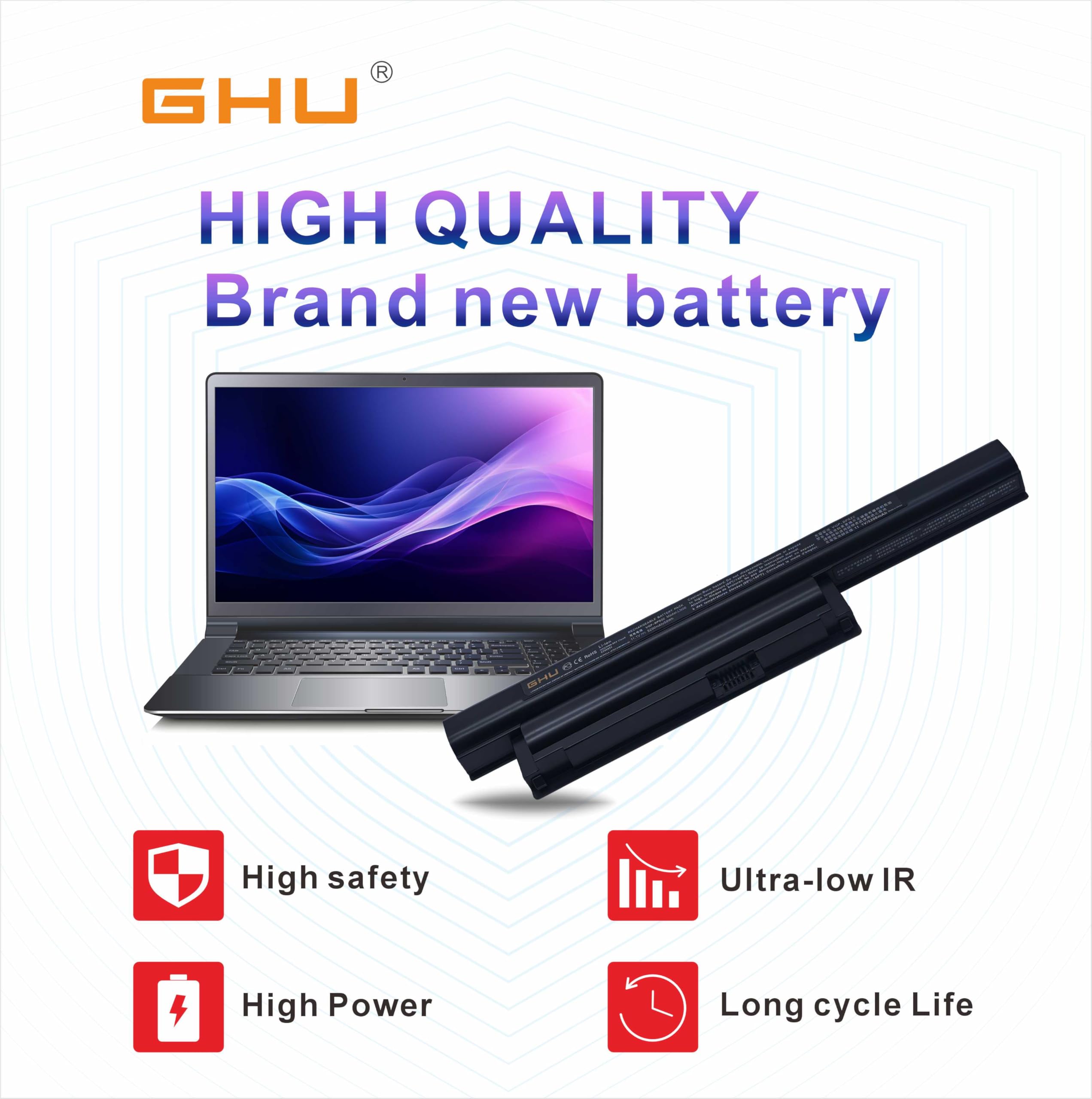 GHU New Battery 58 WH Replacement for VGP-BPS22 BPS22 VGP-BPS22A VGP-BPL22 VGP-BPS22/A Compatible for Selected Sony VAIO Notebook Battery 6-Cell 5200mAh 58Wh - Image 8