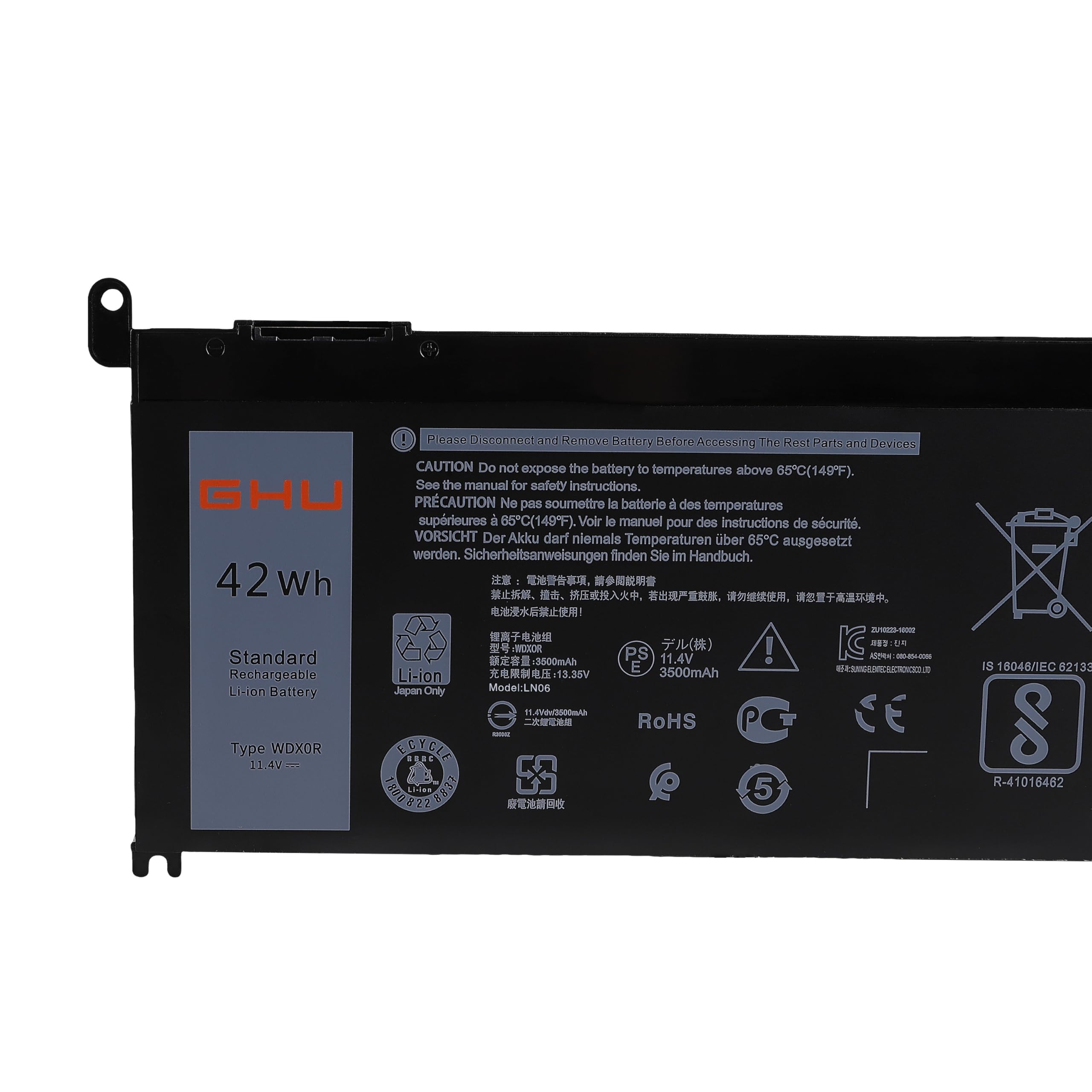 GHU New Battery Replacement for WDX0R WDXOR 42 WH 11.4V Compatible with Dell Inspiron 13 5368 5378 15 5565 5567 5568 5578 17 5765 5767 7368 7378 7560 7570 7579 7569 P58F 3CRH3 T2JX4 FC92N CYMGM - Image 3
