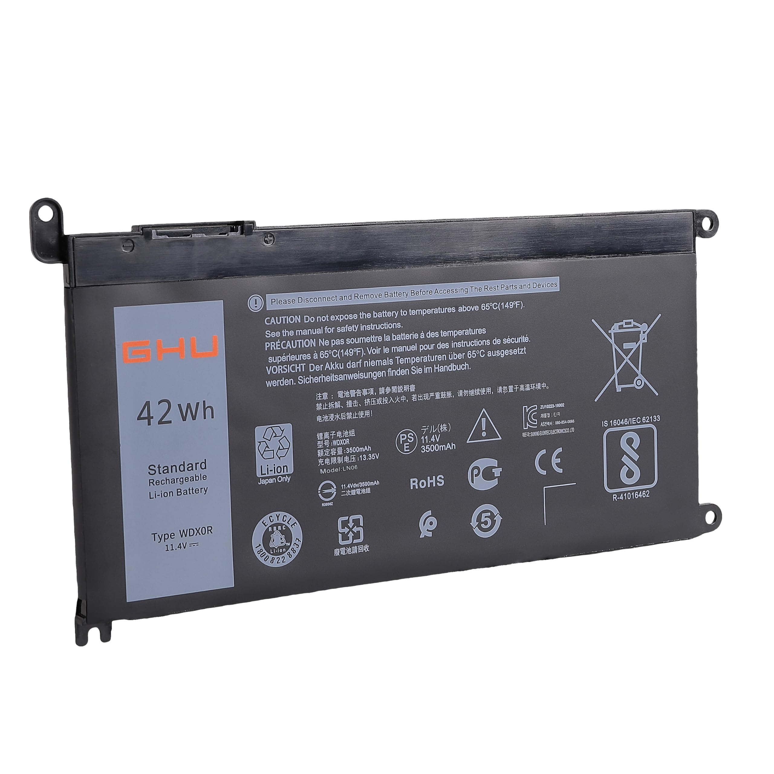 GHU New Battery Replacement for WDX0R WDXOR 42 WH 11.4V Compatible with Dell Inspiron 13 5368 5378 15 5565 5567 5568 5578 17 5765 5767 7368 7378 7560 7570 7579 7569 P58F 3CRH3 T2JX4 FC92N CYMGM - Image 4
