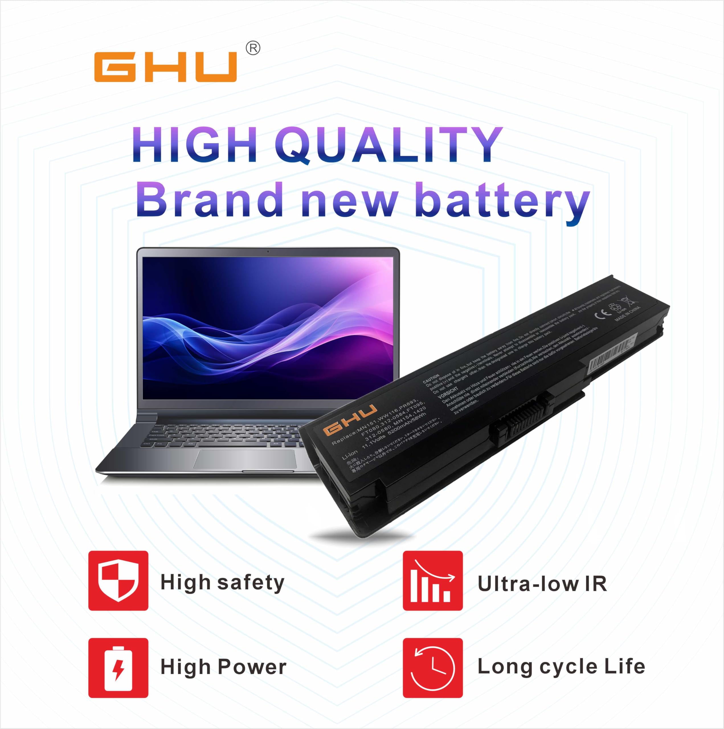 GHU Premium 58Wh Replacement WW116 for Dell Vostro 1400 1420 Battery UL Tested Dell Battery WW116, Long-Lasting, Can Be Reused 500 Times, Free Returns - Image 8