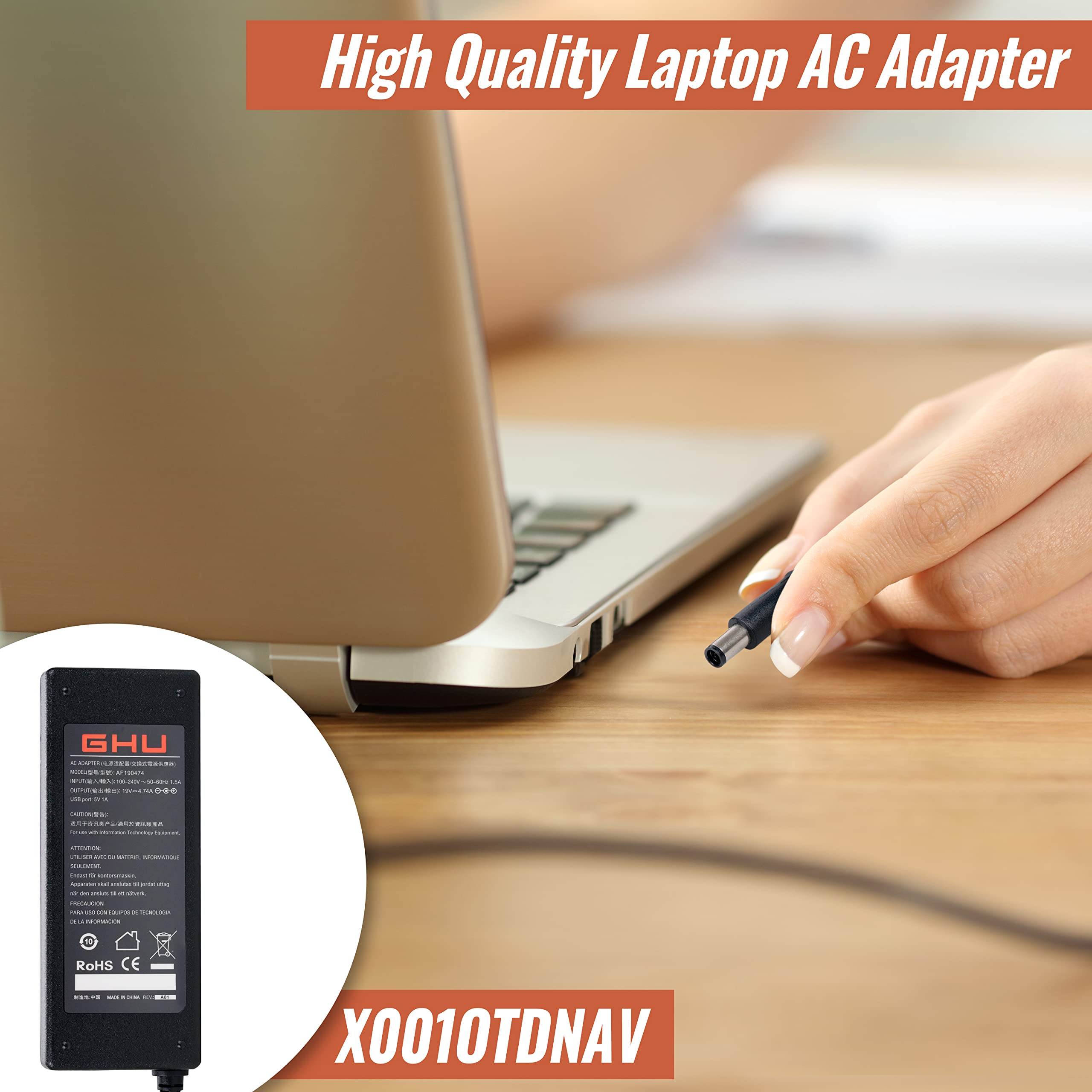 New GHU AC Adapter 90W Charger Compatible with HP Pavilion G32 G42 G50 G56 G60 G61 G62 G70 G71 G72 Probook 4420s 4430s 4440s 4510s 4520s 4525s 4530s 4535s 4540s 4545s 4730s 6360b 6450b 6455b 6460b - Image 4