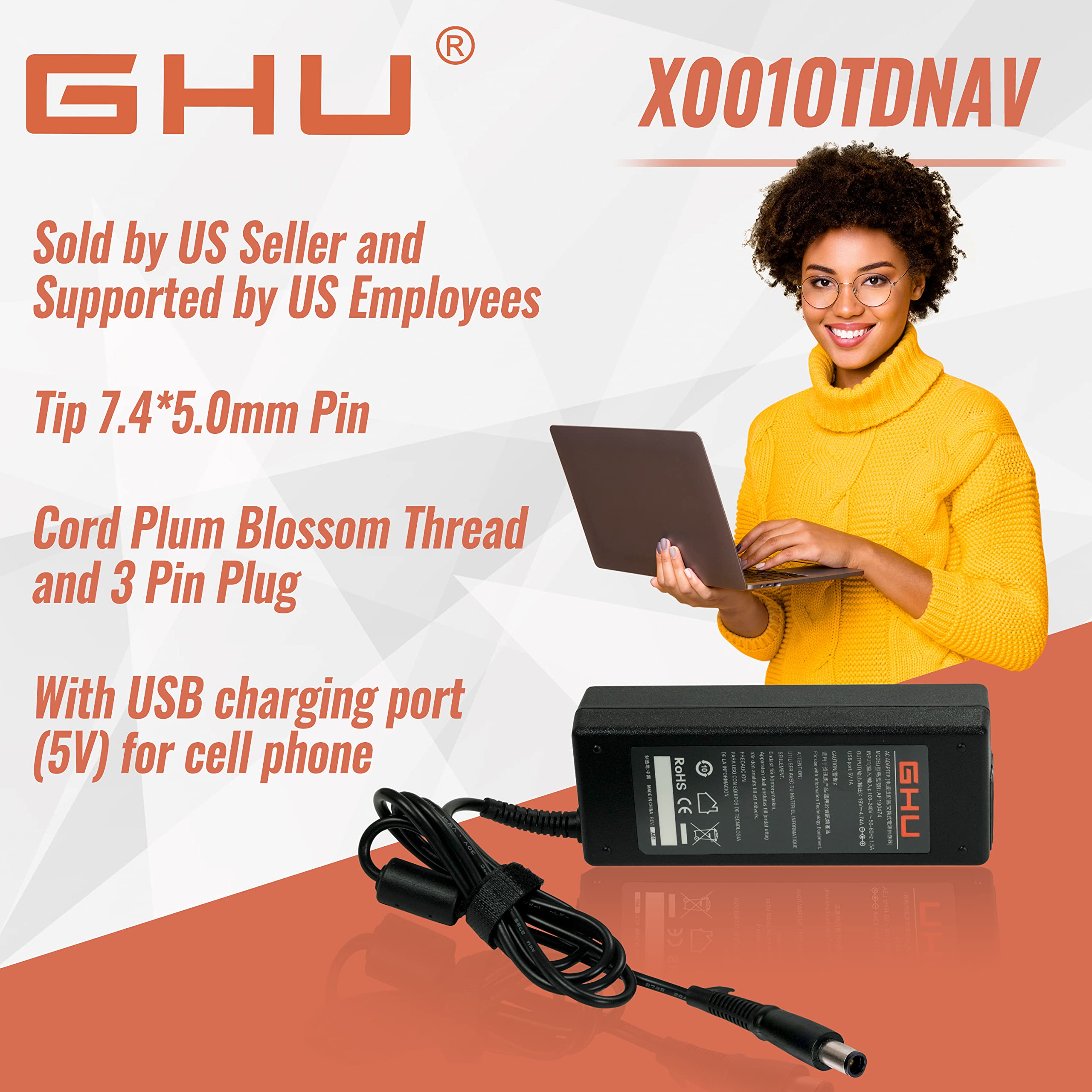 New GHU AC Adapter 90W Charger Compatible with HP Pavilion G32 G42 G50 G56 G60 G61 G62 G70 G71 G72 Probook 4420s 4430s 4440s 4510s 4520s 4525s 4530s 4535s 4540s 4545s 4730s 6360b 6450b 6455b 6460b - Image 5