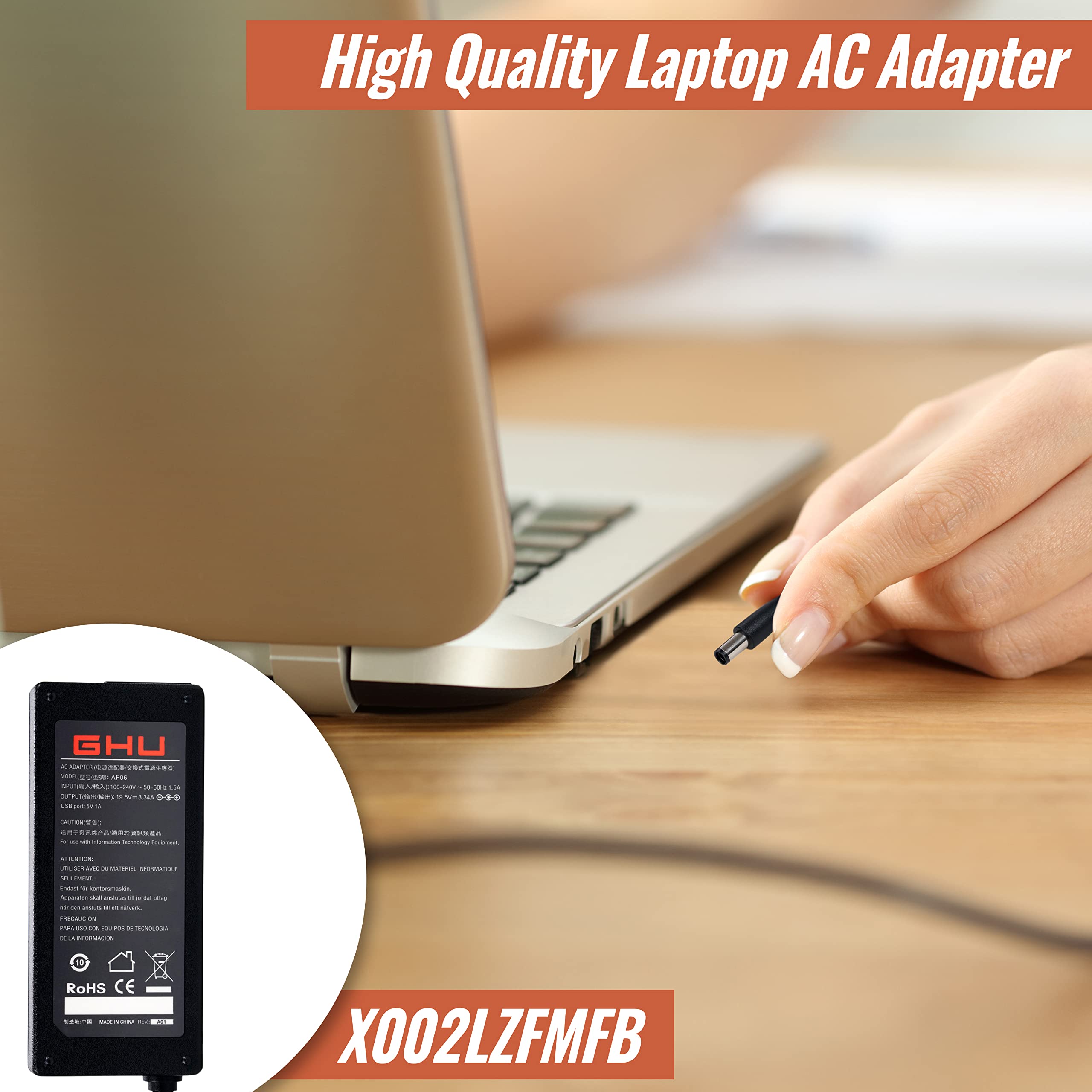 New GHU Compatible with Dell Laptop AC Adapter Charger 65 W Watt 19.5v 3.34a LA65NS2-01 Compatible with 09RN2C 6TM1C HA65NS5-00 A065R039L 7.4mm Tip - Image 4