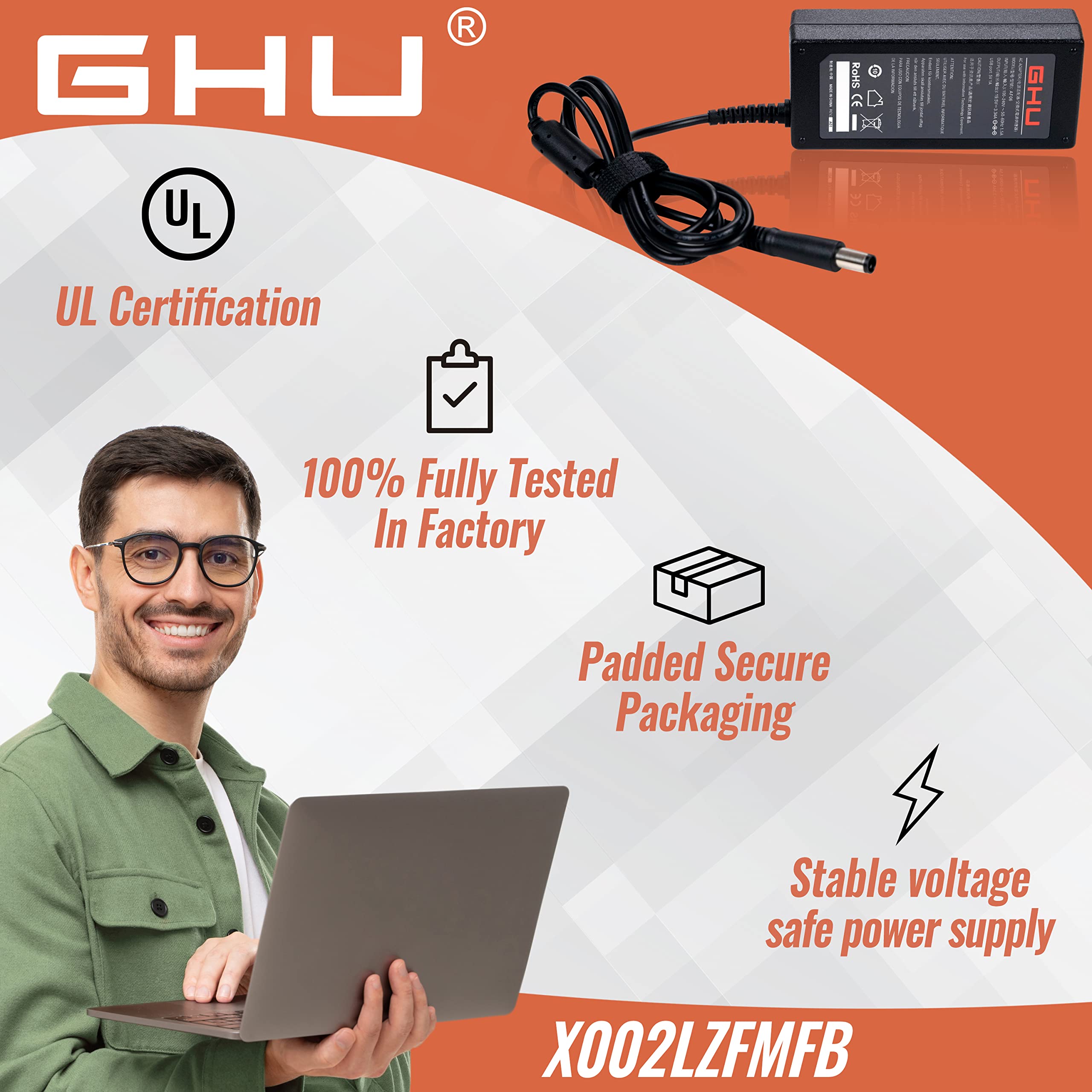 New GHU Compatible with Dell Laptop AC Adapter Charger 65 W Watt 19.5v 3.34a LA65NS2-01 Compatible with 09RN2C 6TM1C HA65NS5-00 A065R039L 7.4mm Tip - Image 6